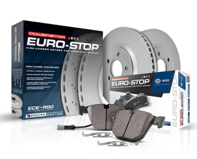 PowerStop — Genuine Geomet Coated Rotors, ECE-R90 Brake Pads + Hardware Kit