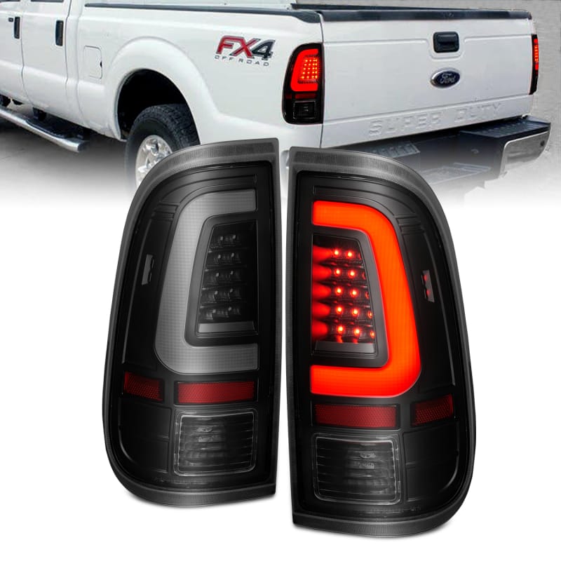 ANZO — ANZO 2008-2016 Ford  F-250  LED Tail w/ Lights Bar Black Housing Smoke Lens
Tail Light Set