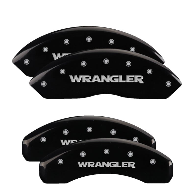 MGP — Set of 4 caliper covers, Engraved Front and Rear: WRANGLER, Black powder coat fi