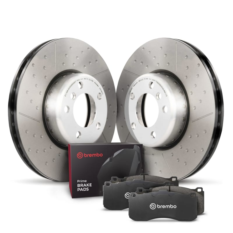 Brembo OE — Brembo low-met brake pad and composite PVT drilled and slotted brake disc kit