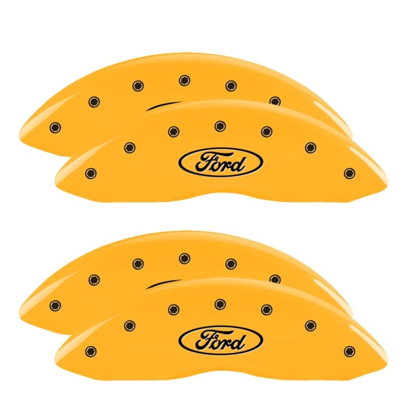 MGP — Set of 4 caliper covers, Engraved Front and Rear: Oval logo/Ford, Yellow powder 
