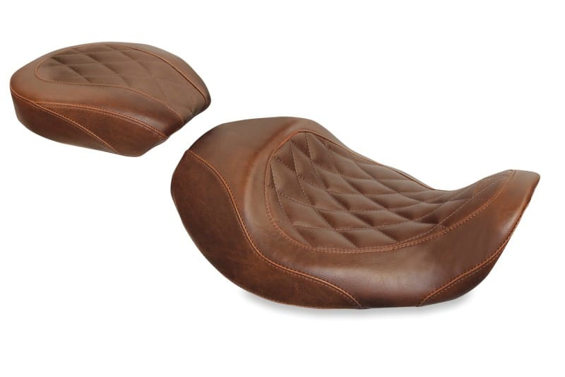 Mustang Motorcycle — Mustang 06-17 Harley Dyna Wide Tripper Forward Solo Seat Diamond Stitch - Distressed Brown