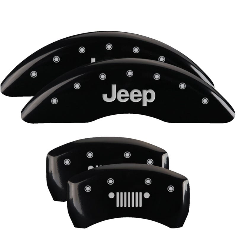 MGP — Set of 4 caliper covers, Engraved Front: JEEP - Engraved Rear: JEEP Grill logo, 