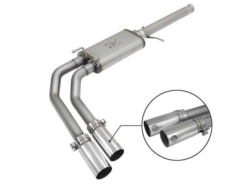 aFe — Rebel Series 3 IN to 2-1/2 IN 409 Stainless Steel Cat-Back Exhaust w/ Polish T