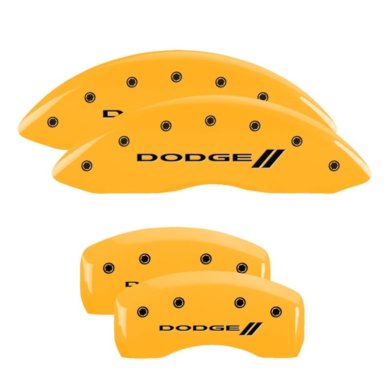MGP — Set of 4 caliper covers, Engraved Front and Rear: With stripes/Dodge, Yellow pow