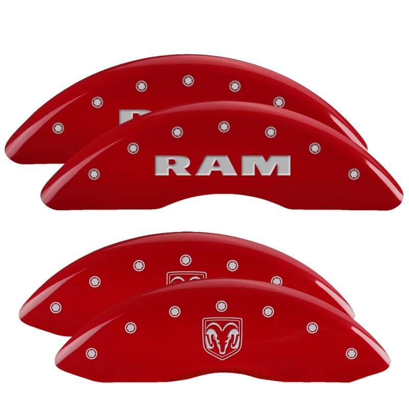 MGP — Set of 4 caliper covers, Engraved Front: RAM - Engraved Rear: RAMHEAD, Red powde