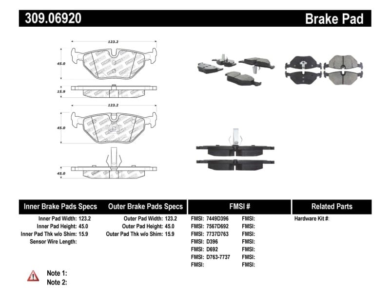 Stoptech — StopTech Sport Brake Pads with Shims and Hardware