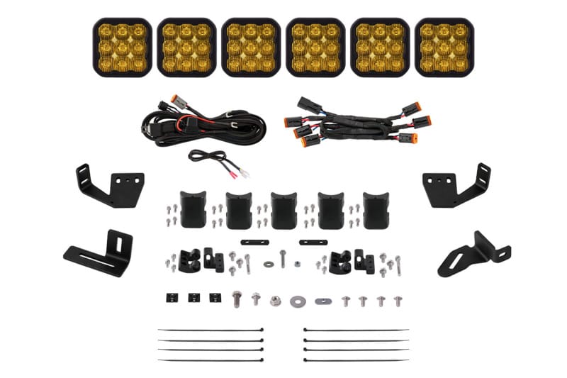 Diode Dynamics — Diode Dynamics Prinsu/Sherpa Roof Racks SS5 6-Pod CrossLink Mounting Kit - Sport Yellow Driving