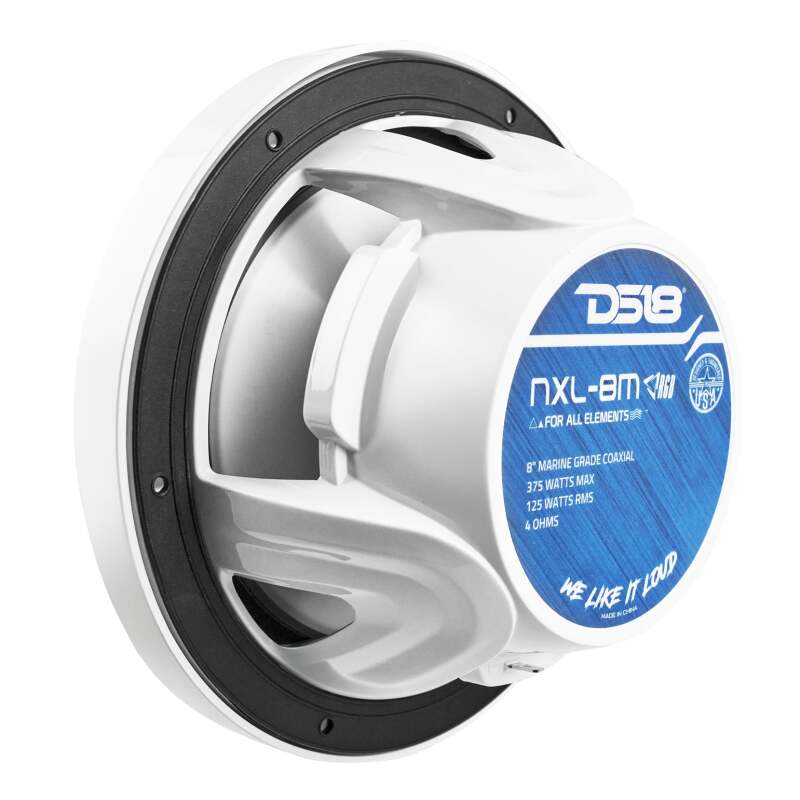 DS18 — DS18 NXL-M Series Speaker w/ RGB LED Lights 8in 2-Way 125 Watts RMS 4 ohm White w/ Cover