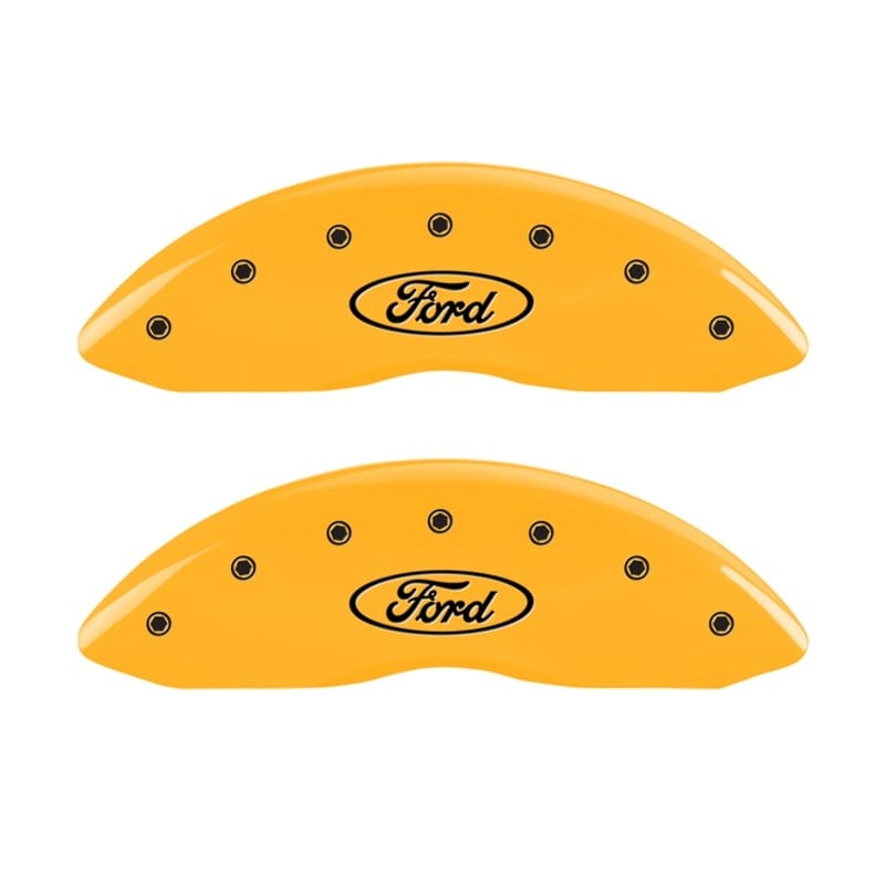 MGP — Set Of 2 Caliper Covers, Engraved Front: Ford Oval Logo Yellow Powder Coat Finis