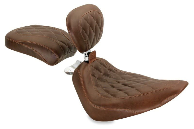 Mustang Motorcycle — Mustang 00-15 Harley Softail Rear Tire Wide Tripper Solo Seat w/Driver Backrest - Distressed Brown