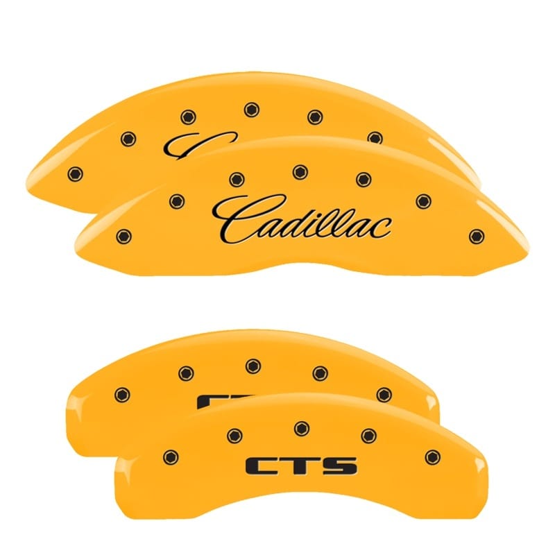 MGP — Set of 4 caliper covers, Engraved Front: Cursive/Cadillac - Engraved Rear: CTS, 