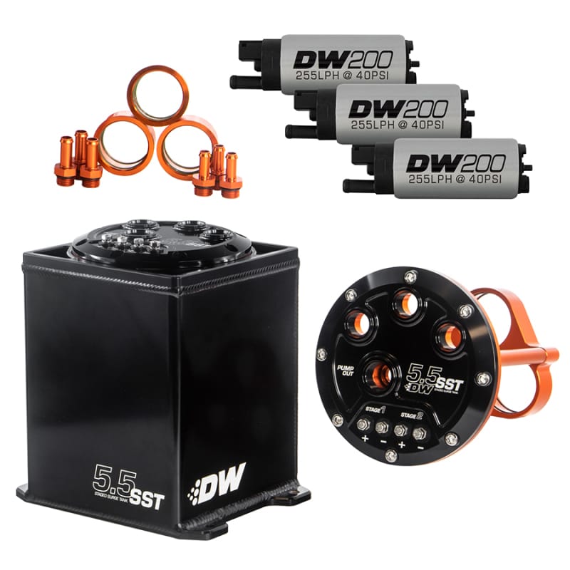 DeatschWerks — 5.5L Staged Surge Tank with 3 DW200 Fuel Pumps
5.5L Surge Tank
