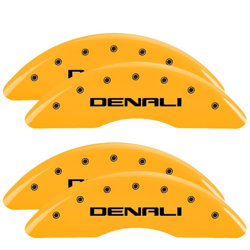 MGP — Set of 4 caliper covers, Engraved Front and Rear: Denali, Yellow powder coat fin