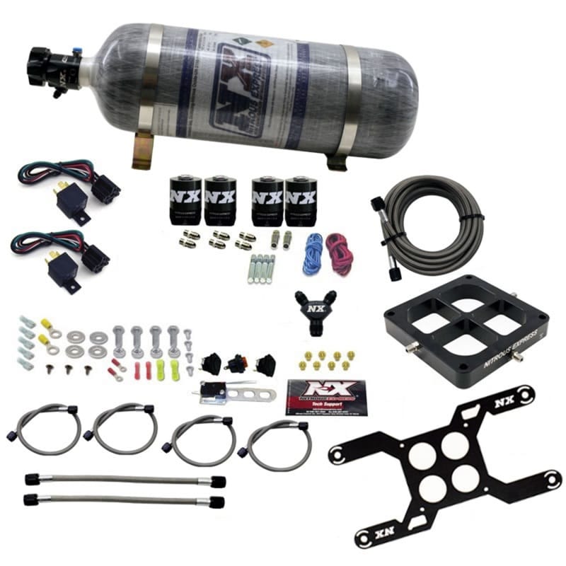 Nitrous Express — DOMINATOR DUAL STAGE BILLET CROSSBAR, (50-300 & 100-500HP) W/ COMPOSITE BOTTLE.
Nitrous Oxide Injection System Kit