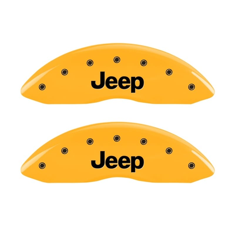 MGP — Set Of 2 Caliper Covers, Engraved Rear: JEEP Yellow Powder Coat Finish, Silver C