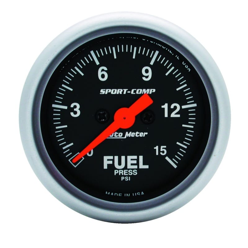 AutoMeter — GAUGE, FUEL PRESSURE, 2 1/16" , 15PSI, DIGITAL STEPPER MOTOR, SPORT-COMP