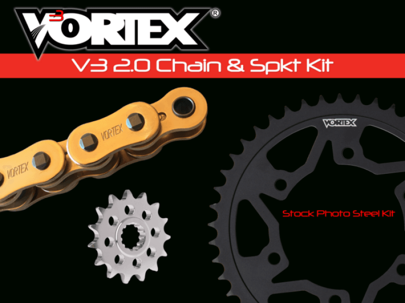 Vortex Racing — Vortex Racing V3 2.0 Chain and Sprocket Kit 3370-14,528AS-46,G520SX3-112- Gold