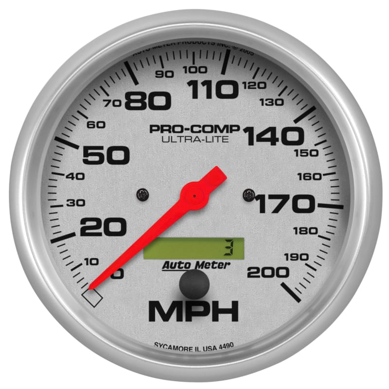 AutoMeter — GAUGE, SPEEDO, 5", 200MPH, ELEC. PROGRAM W/ LCD ODO, ULTRA-LITE