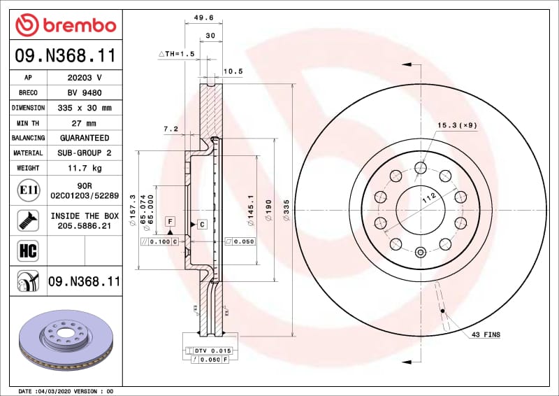 Brembo OE — Premium UV Coated Rear Brake Rotor