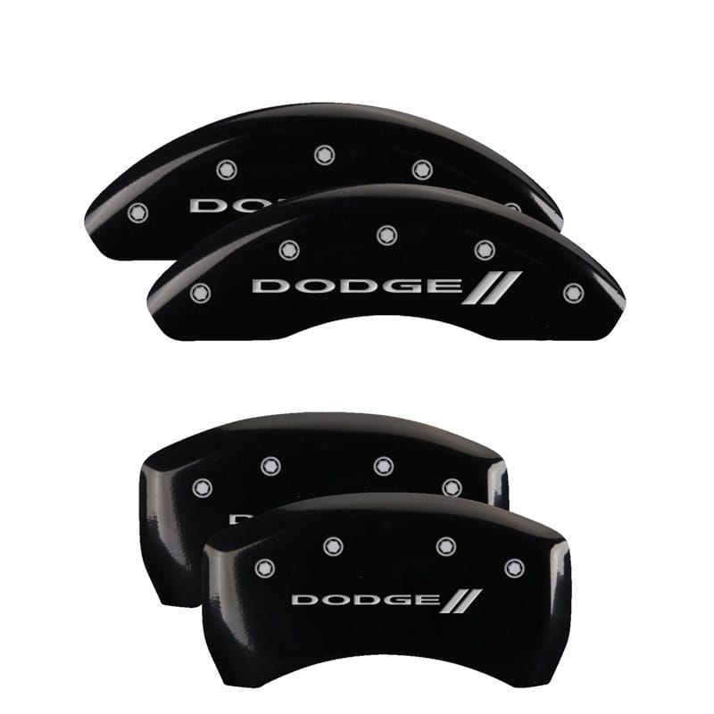 MGP — Set of 4 caliper covers, Engraved Front and Rear: With stripes/Dodge, Black powd