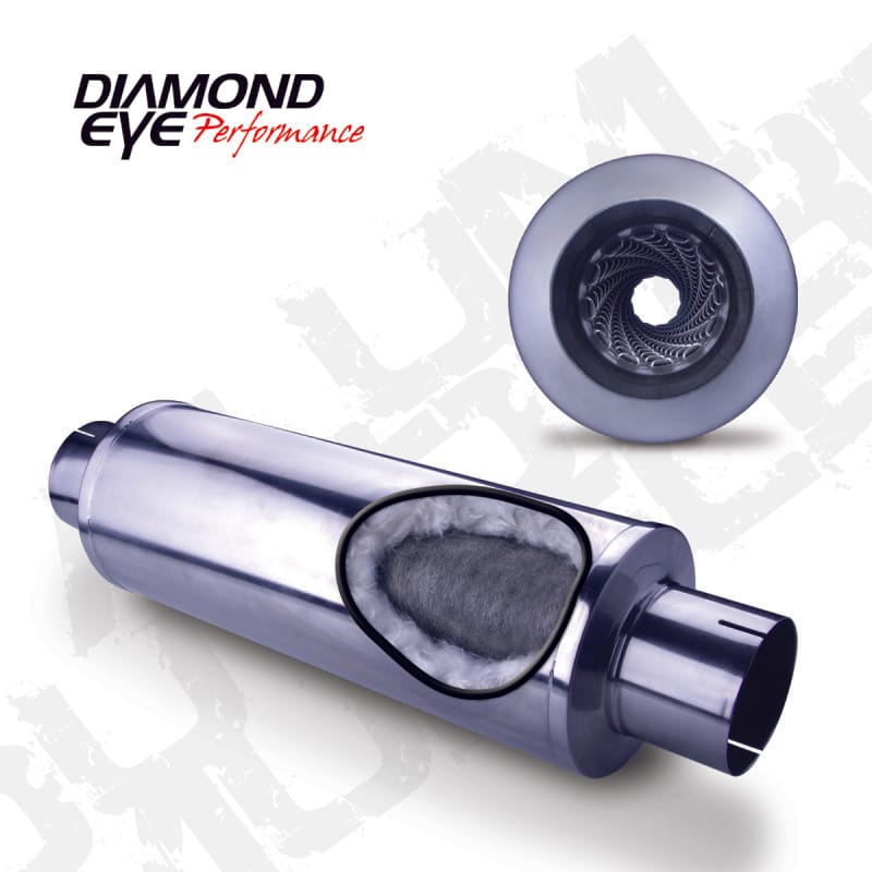 Diamond Eye Performance — 4" LOUVERED PACKED MUFFLER 30" OVERAL, 24" BODY, 7" CASE 409 STAINLESS STEEL