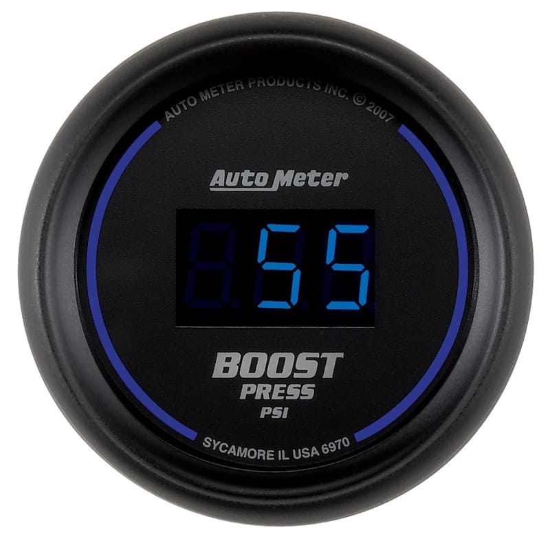 AutoMeter — GAUGE, BOOST, 2 1/16", 60PSI, DIGITAL, BLACK DIAL W/ BLUE LED