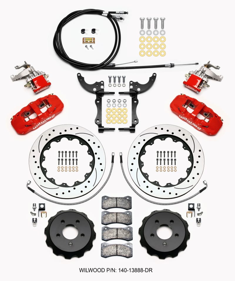 Wilwood — KIT,REAR,MUSTANG,2015-UP,AERO4/MC4,14.00 ROTOR,SRP,RED,W/LINES/CABLES
