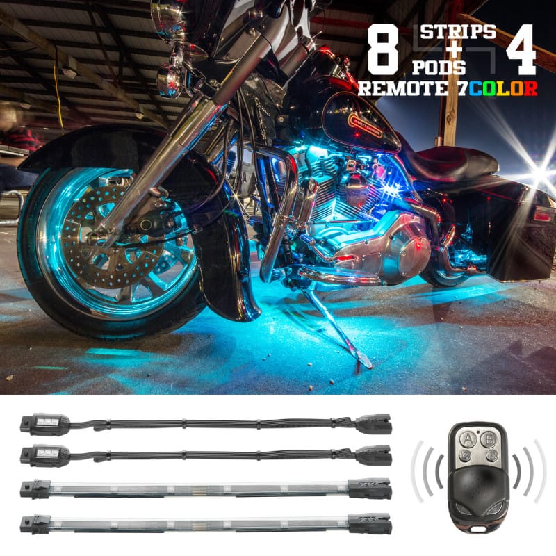 XKGLOW — XK Glow Flex Strips 7 Color LED Accent Light Motorcycle/ATV Kit (8xCompact Pods + 4x10In)