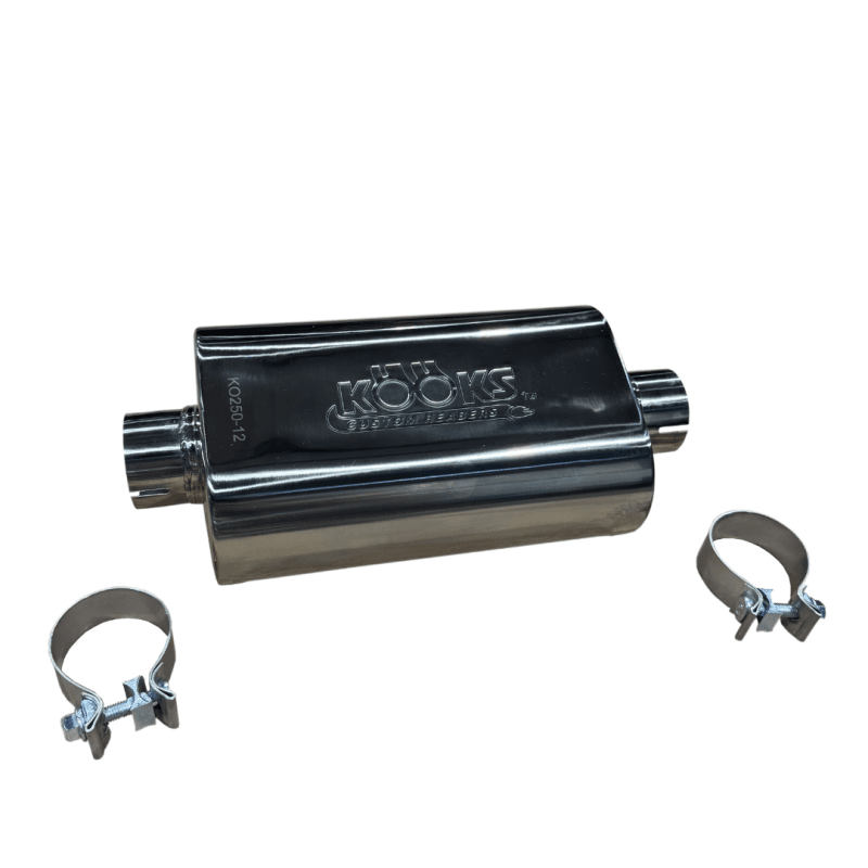 Kooks Headers — Kooks 2.5in Oval Clamp In Muffler 12in Long Body Polished Stainless Steel
2-1/2in. Oval Muffle
2-1/2" Oval Muffler