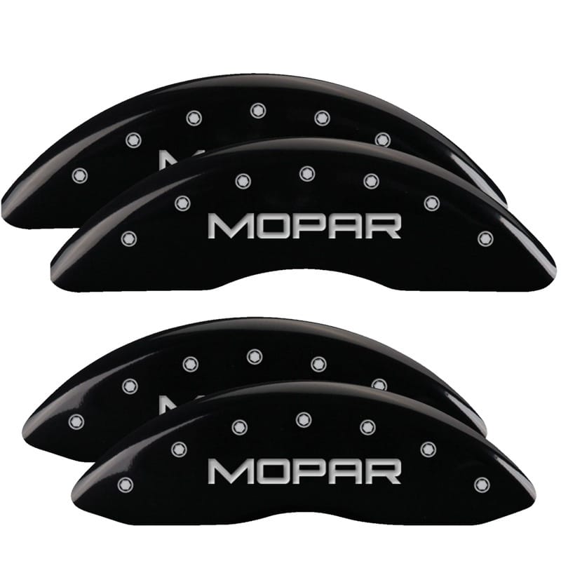 MGP — Set of 4 caliper covers, Engraved Front and Rear: MOPAR, Black powder coat finis