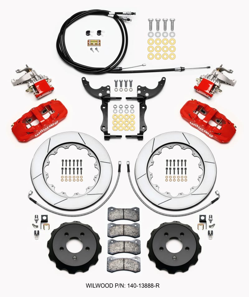 Wilwood — KIT,REAR,MUSTANG,2015-UP,AERO4/MC4,14.00 ROTOR,RED,W/LINES/CABLES