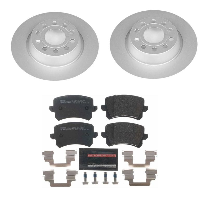 PowerStop — Genuine Geomet Coated Rotors, ECE-R90 Brake Pads + Hardware Kit