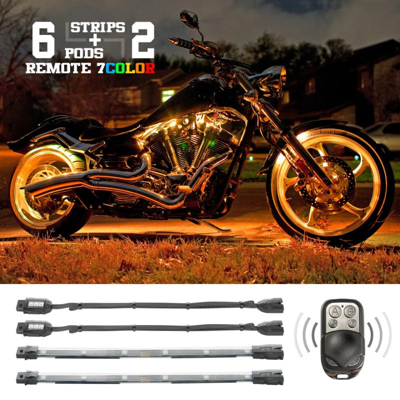 XKGLOW — XK Glow Flex Strips 7 Color LED Accent Light Motorcycle/ATV (6xCompact Pods + 2x10In)