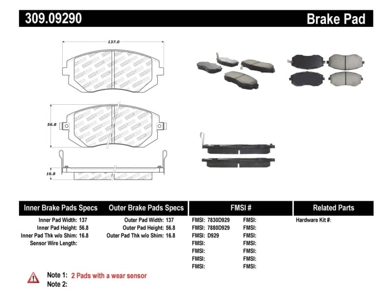 Stoptech — StopTech Sport Brake Pads with Shims and Hardware