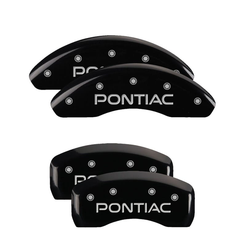 MGP — Set of 4 caliper covers, Engraved Front and Rear: Pontiac, Black powder coat fin