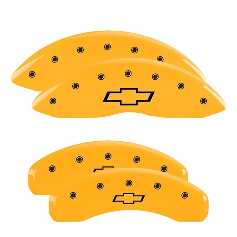 MGP — Set of 4 caliper covers, Engraved Front and Rear: Bowtie, Yellow powder coat fin
