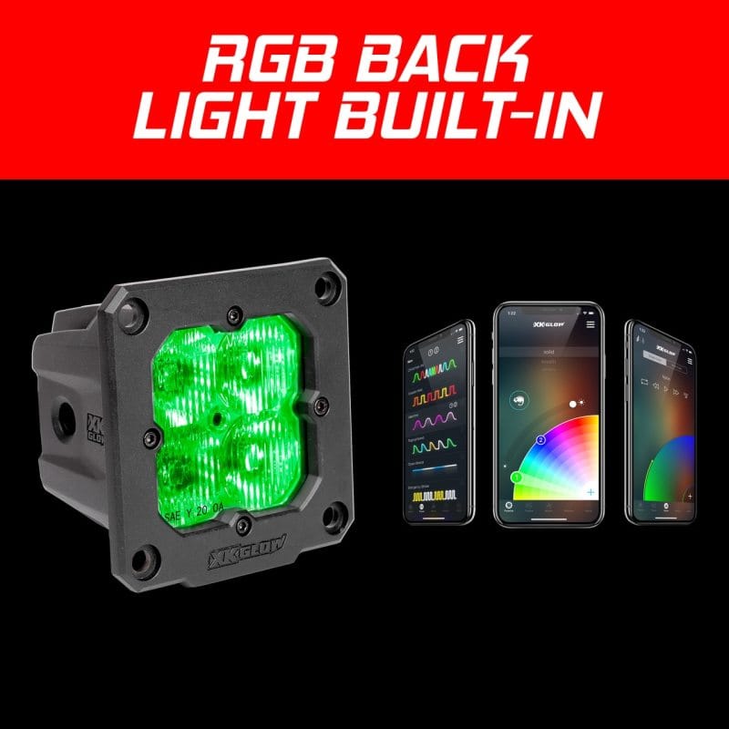 XKGLOW — XK Glow Flush Mount XKchrome 20w LED Cube Light w/ RGB Accent Light Kit w/ Cntrlr- Driving Beam 2pc