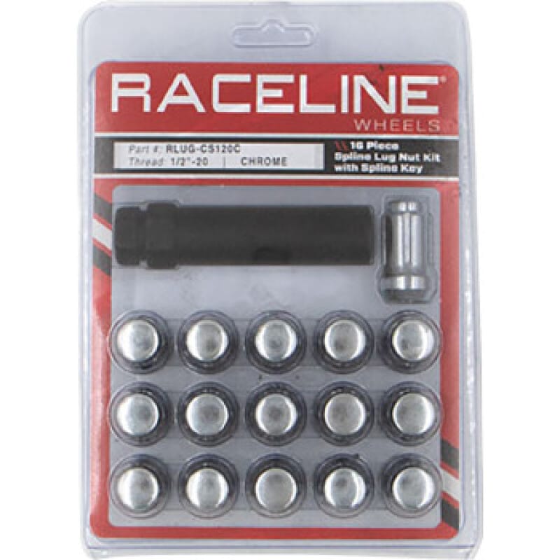 Raceline — Raceline Spline Lug Nut Kit with Spline Key 1/2in-20 - 16 Pack - Chrome