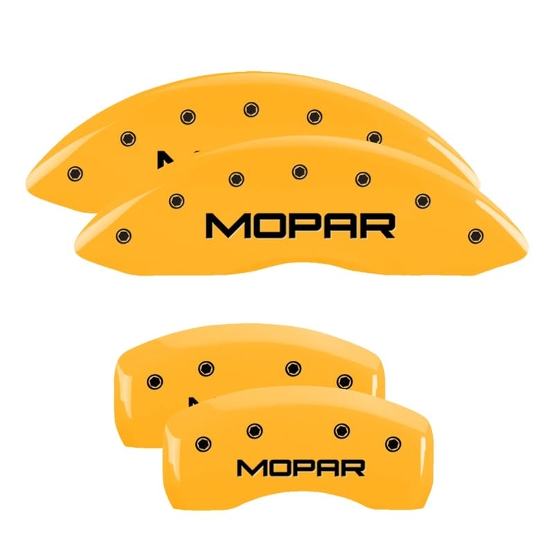 MGP — Set of 4 caliper covers, Engraved Front and Rear: MOPAR, Yellow powder coat fini