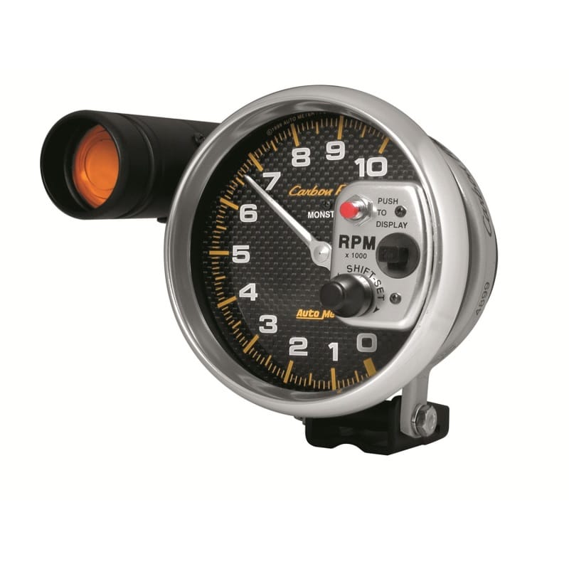 AutoMeter — GAUGE, TACHOMETER, 5" , 10K RPM, PEDESTAL W/ EXT. SHIFT-LITE, CARBON FIBER