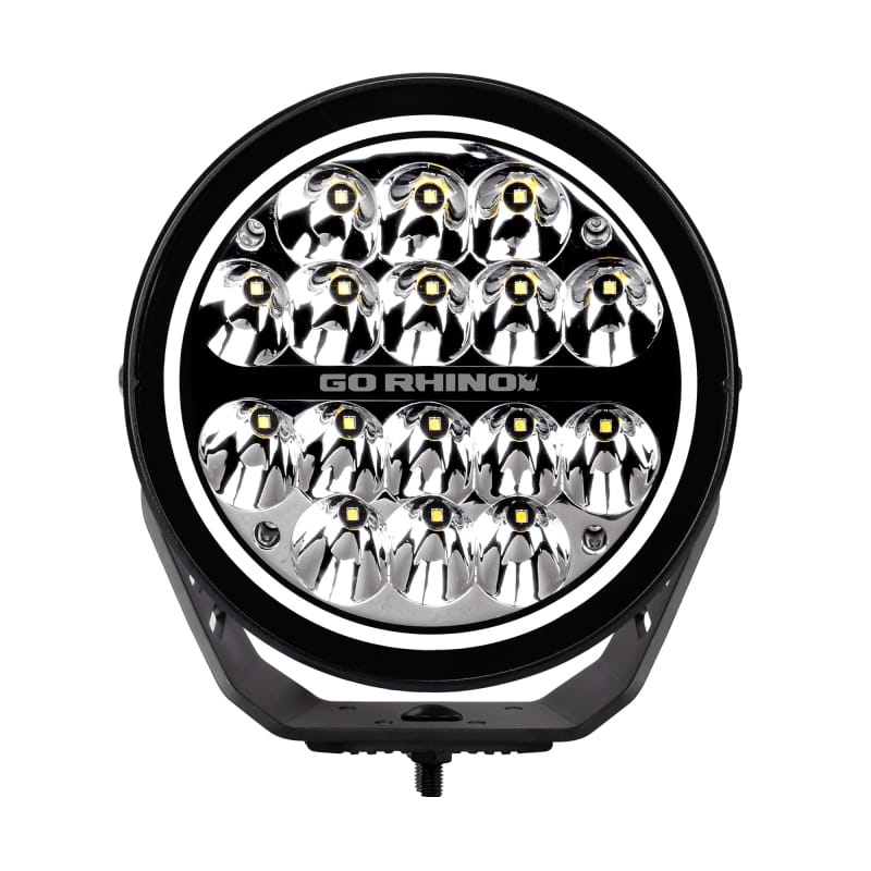 Go Rhino — Go Rhino Xplor Blackout Series Round LED Spot Light Beam w/DRL (Surface/Thread Stud Mnt) 7in. - Blk
BLK-SpotLight W/ DRL