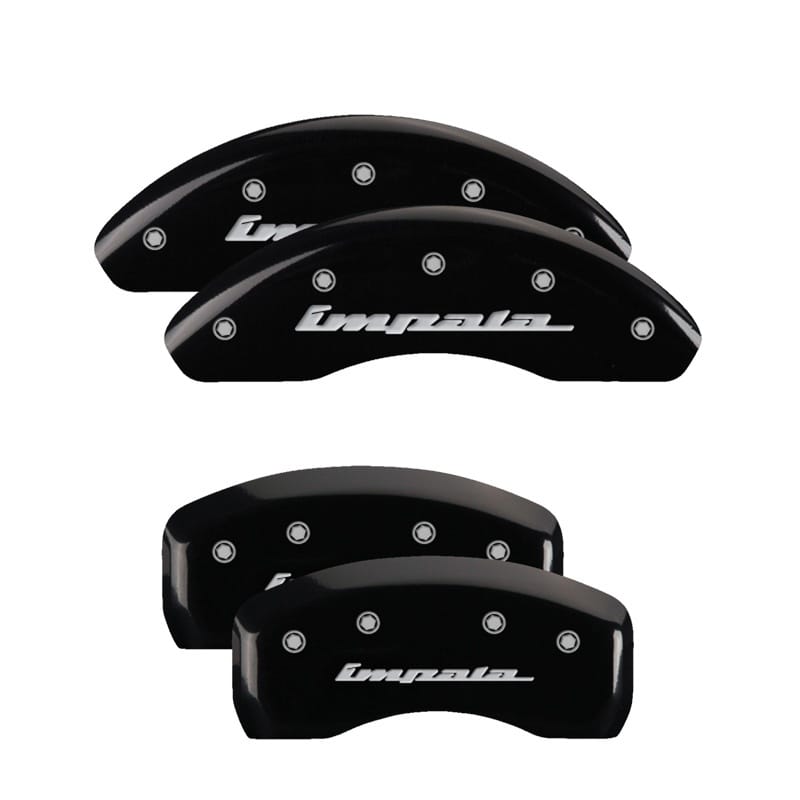 MGP — Set of 4 caliper covers, Engraved Front and Rear: Impala, Black powder coat fini