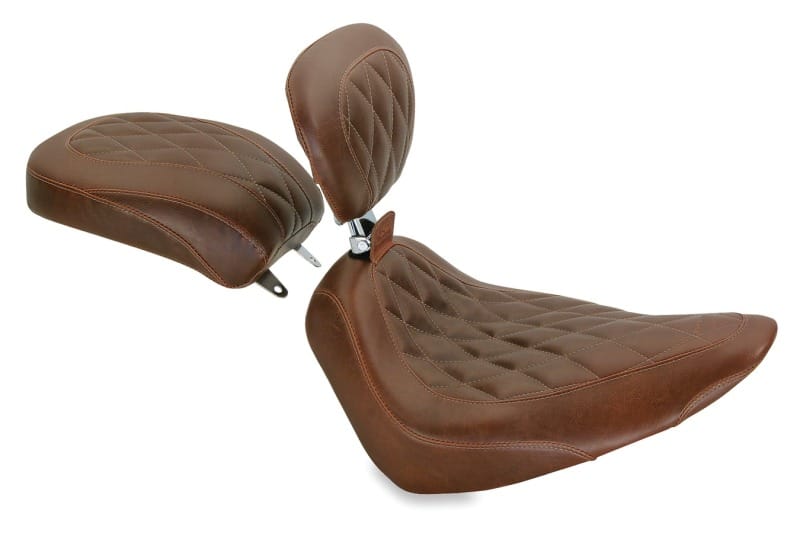 Mustang Motorcycle — Mustang 84-06 Harley Standard Rear Tire Wide Tripper Solo Seat w/Driver Backrest - Distressed Brown