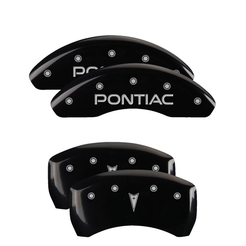 MGP — Set of 4 caliper covers, Engraved Front: Pontiac - Engraved Rear: Arrow, Black p
