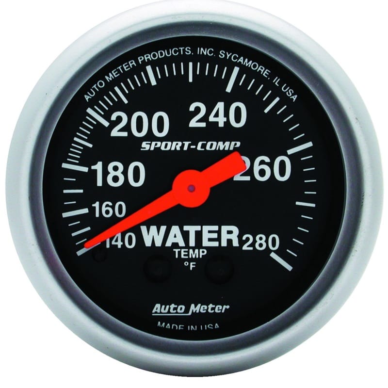 AutoMeter — GAUGE, WATER TEMP, 2 1/16", 140-280?F, MECHANICAL, SPORT-COMP