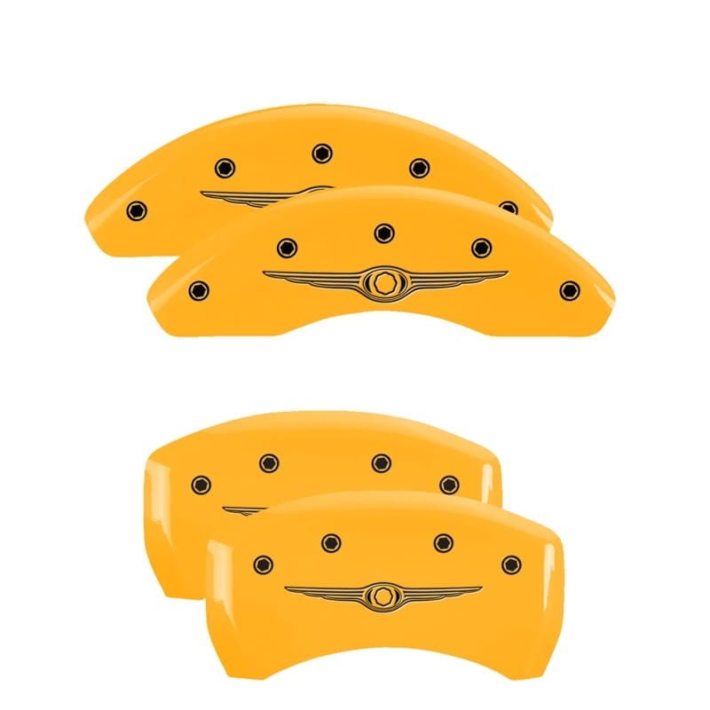 MGP — Set of 4 caliper covers, Engraved Front and Rear: Style 1/Chrysler Wing, Yellow 