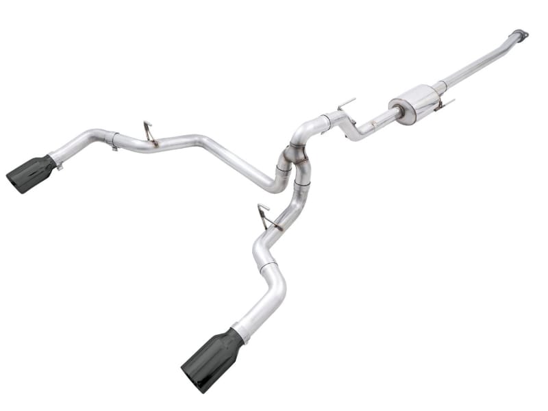 AWE Tuning — AWE 0FG Dual Split Rear Exhaust for '21+ Ford F-150 - 5" Diamond Black Tips