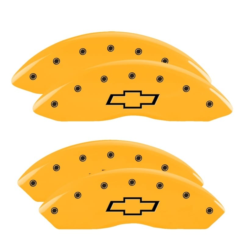 MGP — Set of 4 caliper covers, Engraved Front and Rear: Bowtie, Yellow powder coat fin