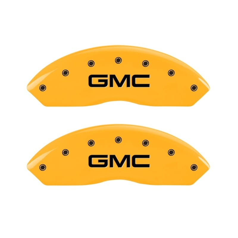 MGP — Set Of 2 Caliper Covers, Engraved Rear: GMC Yellow Powder Coat Finish, Silver Ch
